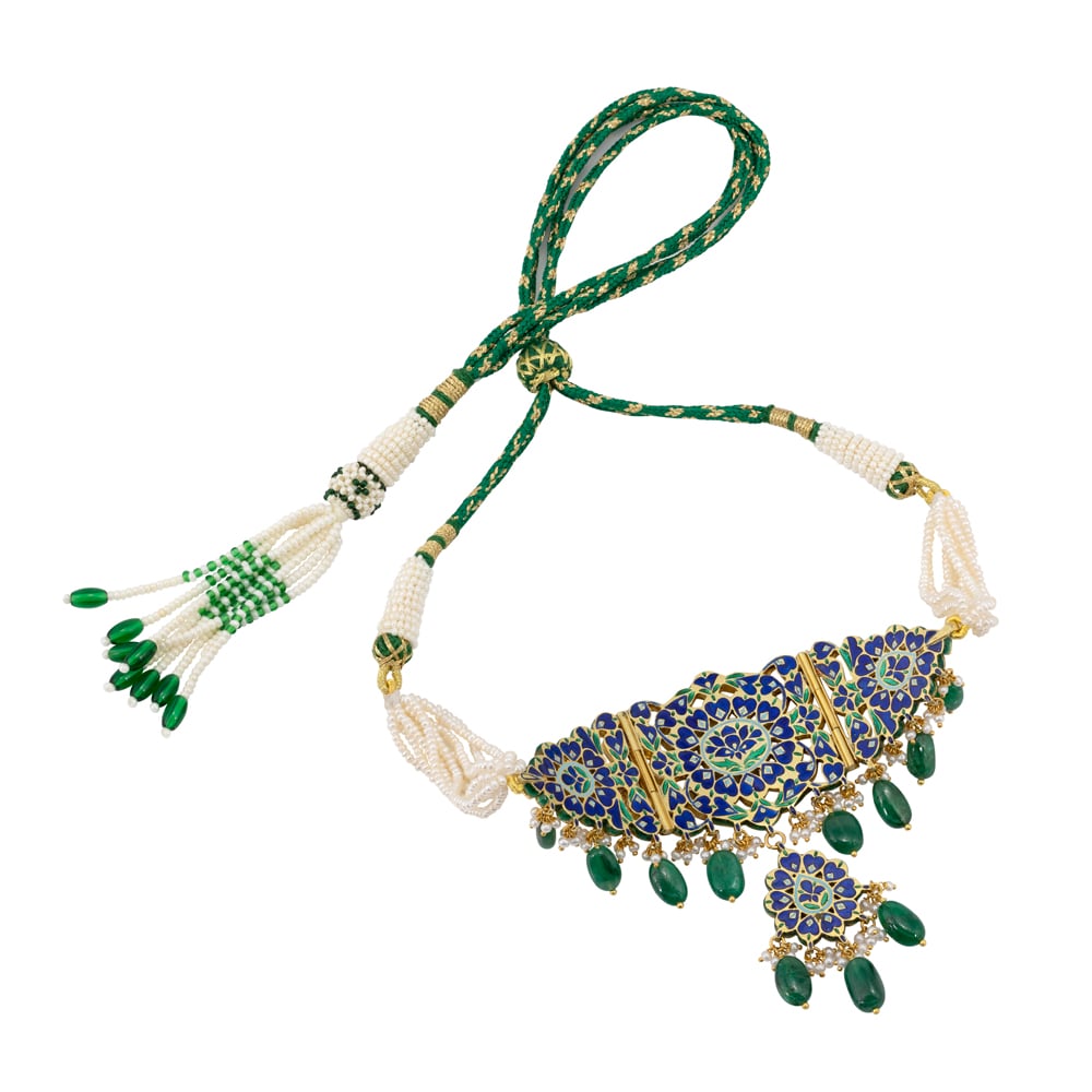 Zambian Emerald Mughal-Inspired Choker with Pearl Strands